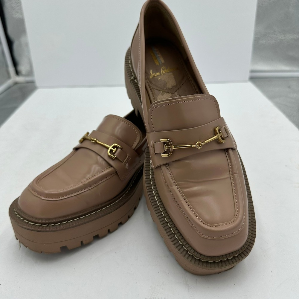 Sam Edelman Taupe Gold-Accented Platform Loafers